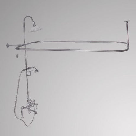 Traditional Deck-Mount Tub Faucet with Metal Hand Shower, Shower Rod, Riser and Shower Head