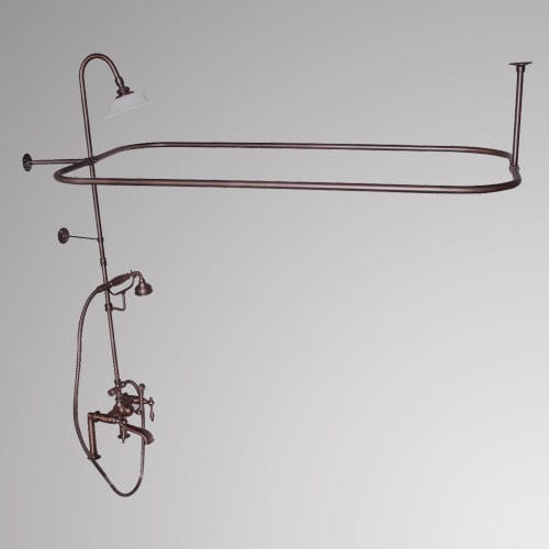 Traditional Deck-Mount Tub Faucet with Metal Hand Shower, Shower Rod, Riser and Shower Head