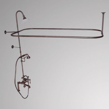 Traditional Deck-Mount Tub Faucet with Metal Hand Shower, Shower Rod, Riser and Shower Head