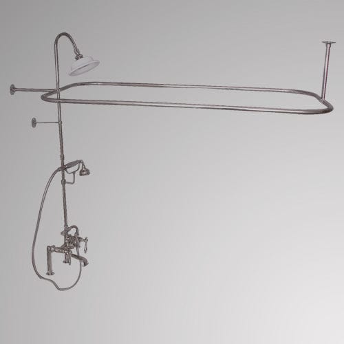 Traditional Deck-Mount Tub Faucet with Metal Hand Shower, Shower Rod, Riser and Shower Head