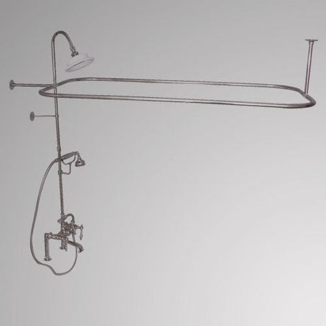 Traditional Deck-Mount Tub Faucet with Metal Hand Shower, Shower Rod, Riser and Shower Head