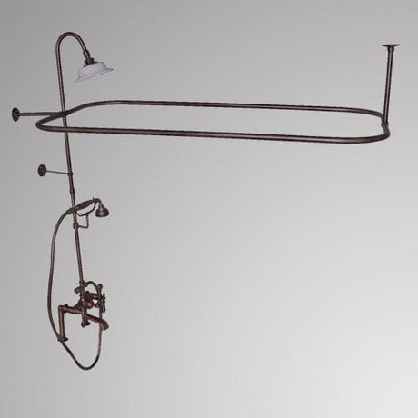 Traditional Deck-Mount Tub Faucet with Metal Hand Shower, Shower Rod, Riser and Shower Head