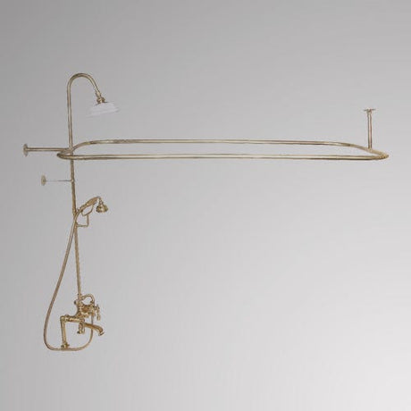 Traditional Deck-Mount Tub Faucet with Metal Hand Shower, Shower Rod, Riser and Shower Head