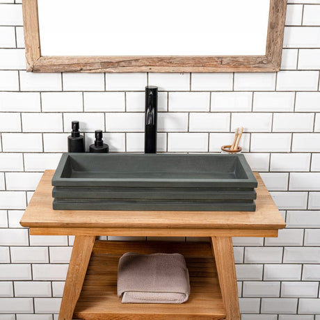 Urso Cast Concrete Rectangular Vessel Sink - Copper Green