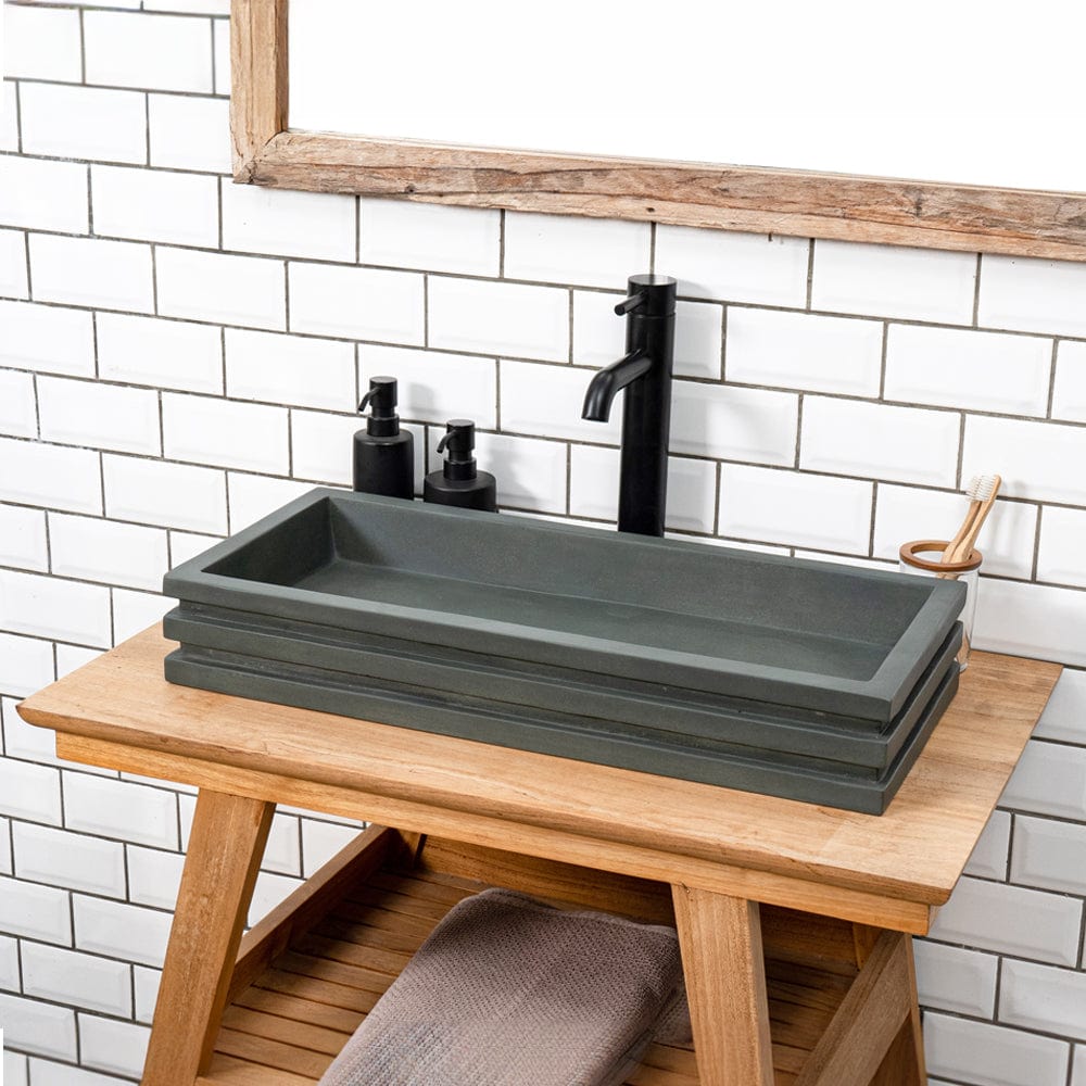 Urso Cast Concrete Rectangular Vessel Sink - Copper Green