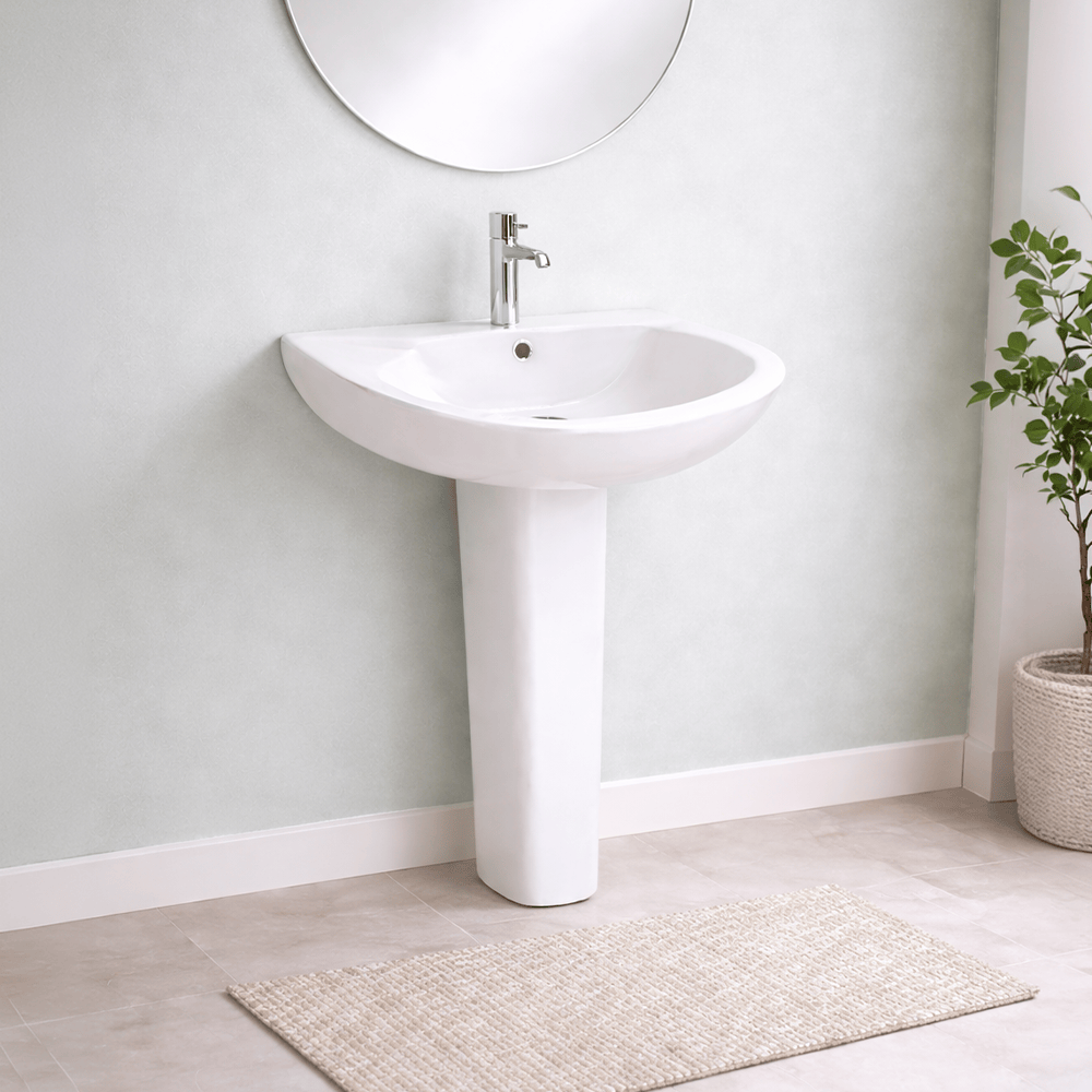 white vitreous china pedestal bathroom sink