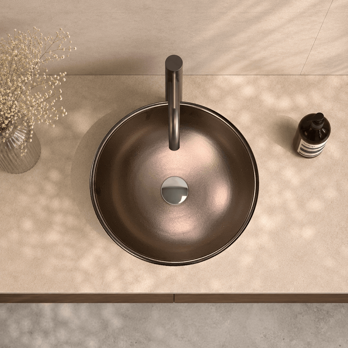 Valier Vitreous China Decorated Vessel Sink - Burnished Bronze Interior