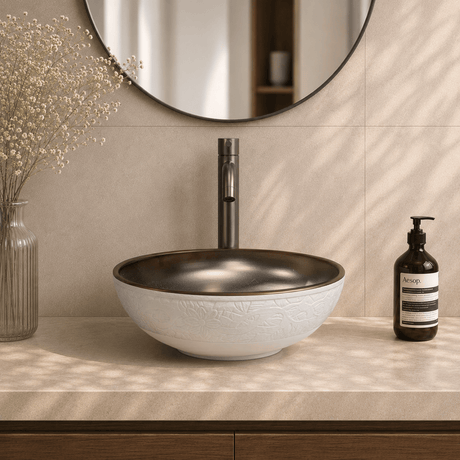 Valier Vitreous China Decorated Vessel Sink - Burnished Bronze Interior