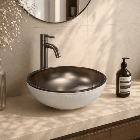 Valier Vitreous China Decorated Vessel Sink - Burnished Bronze Interior