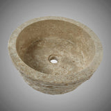 Vanester Marble Vessel Sink with Chiseled Exterior - Polished Cream Interior
