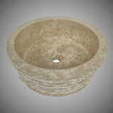 Vanester Marble Vessel Sink with Chiseled Exterior - Polished Cream Interior