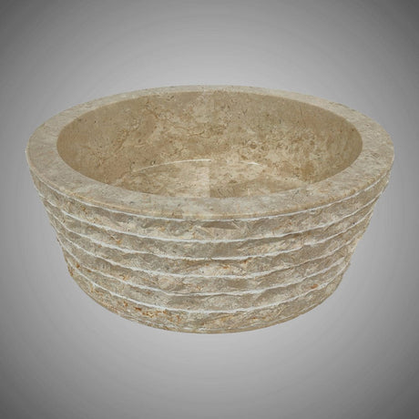 Vanester Marble Vessel Sink with Chiseled Exterior - Polished Cream Interior