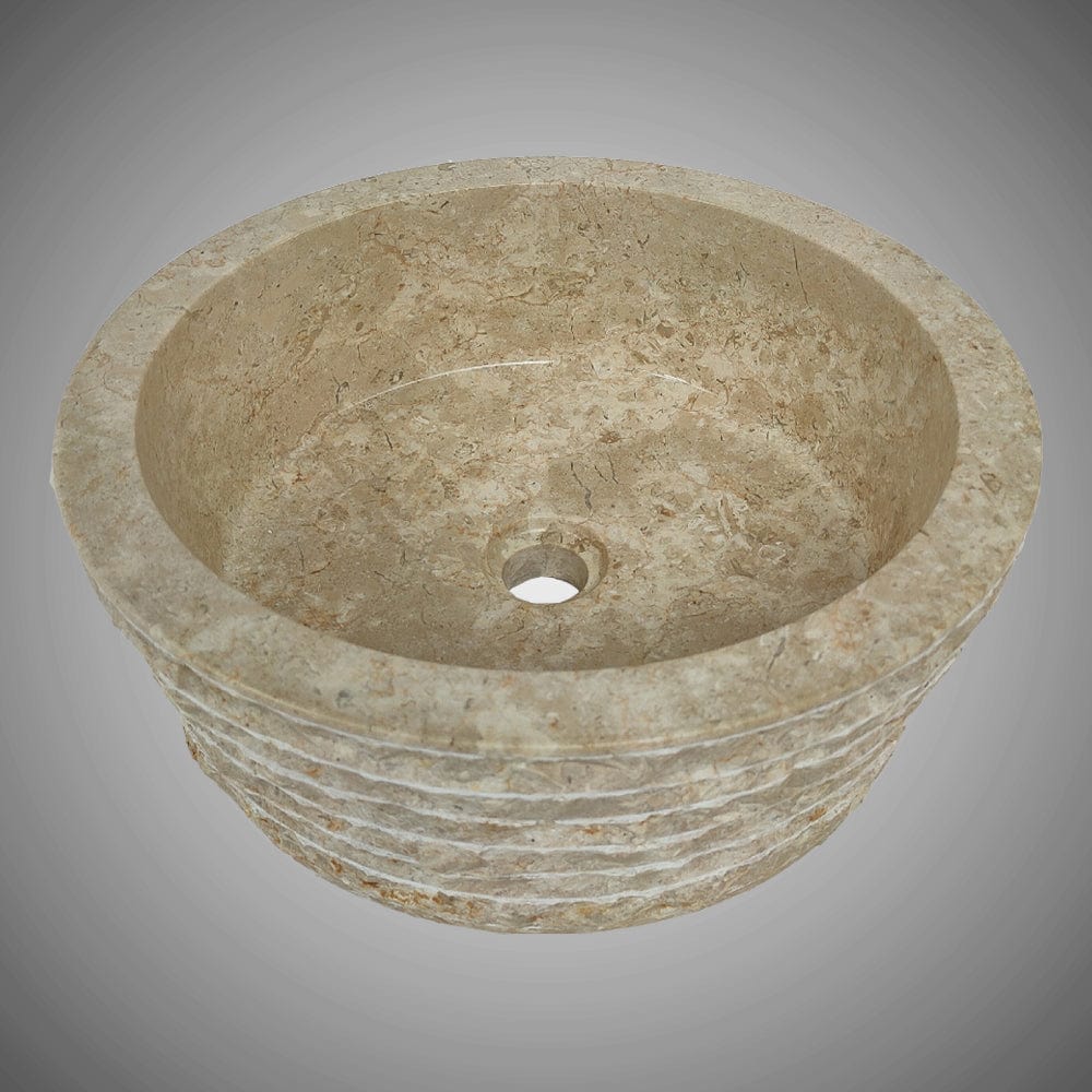 Vanester Marble Vessel Sink with Chiseled Exterior - Polished Cream Interior