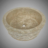 Vanester Marble Vessel Sink with Chiseled Exterior - Polished Cream Interior