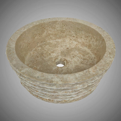 Vanester Marble Vessel Sink with Chiseled Exterior - Polished Cream Interior