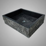Velpa Marble Vessel Sink with Chiseled Exterior - Polished Black Interior