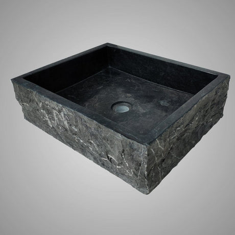 Velpa Marble Vessel Sink with Chiseled Exterior - Polished Black Interior