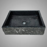 Velpa Marble Vessel Sink with Chiseled Exterior - Polished Black Interior