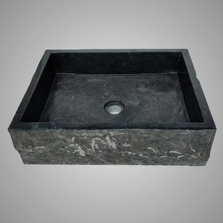 Velpa Marble Vessel Sink with Chiseled Exterior - Polished Black Interior