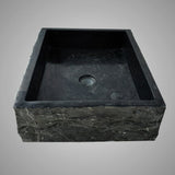 Velpa Marble Vessel Sink with Chiseled Exterior - Polished Black Interior