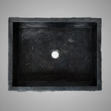 Velpa Marble Vessel Sink with Chiseled Exterior - Polished Black Interior