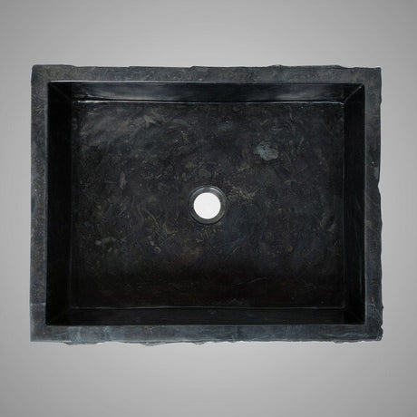 Velpa Marble Vessel Sink with Chiseled Exterior - Polished Black Interior