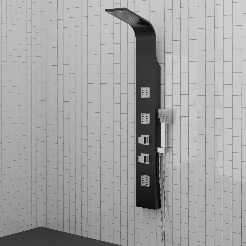Velva Thermostatic Shower Panel with Hand Shower - Black Finish