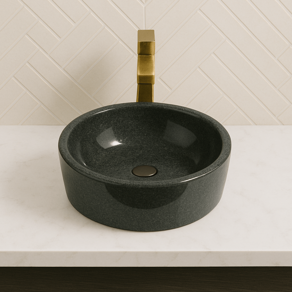 Vestaba Polished Basalt Vessel Sink - Black