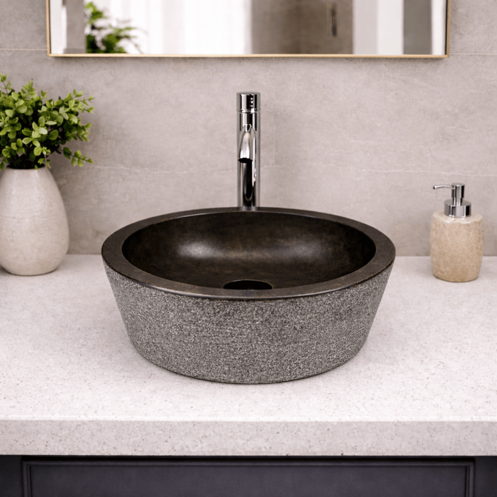 Vetsa Marble Vessel Sink with Hammered Exterior - Black