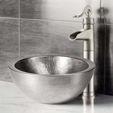 Vici Pewter-Plated Hammered Copper Vessel Sink