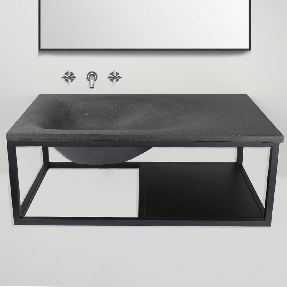 Waterloo Cast Concrete Wall-Mount Sink - Speckled Dark Gray Sandstone