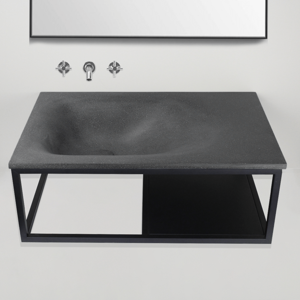 Waterloo Cast Concrete Wall-Mount Sink - Speckled Dark Gray Sandstone