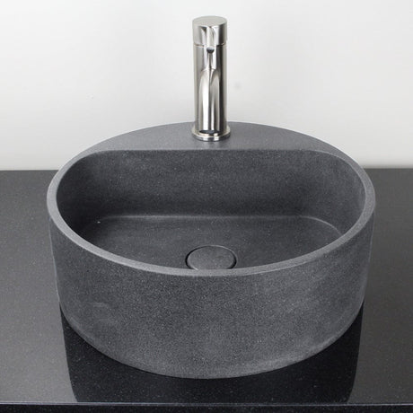 Welland Round Cast Concrete Vessel Sink - Speckled Dark Gray Sandstone