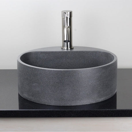 Welland Round Cast Concrete Vessel Sink - Speckled Dark Gray Sandstone
