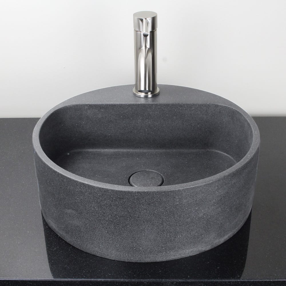Welland Round Cast Concrete Vessel Sink - Speckled Dark Grey Sandstone