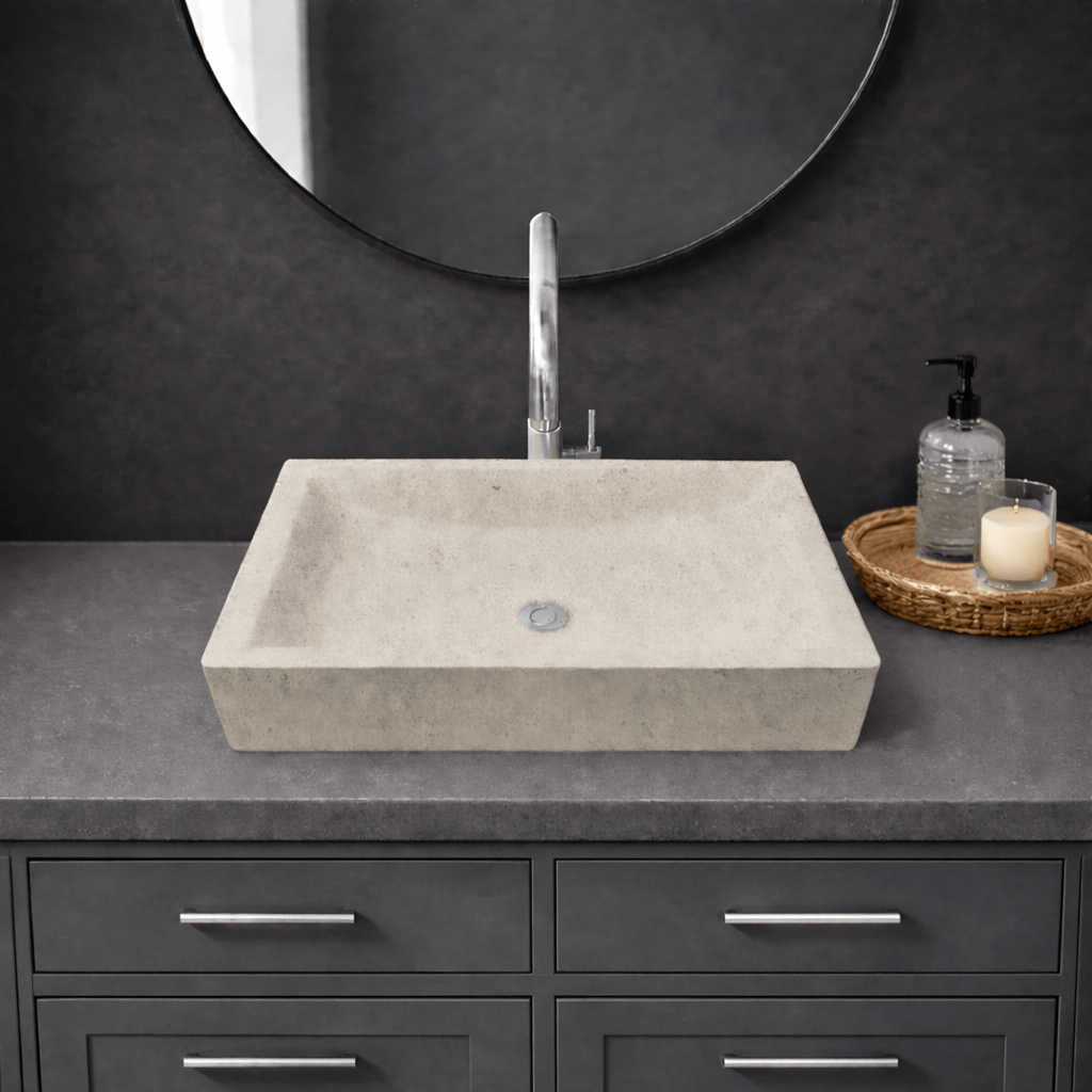 Zapen Rectangular Cast Concrete Vessel B-Grade Sink - Cream
