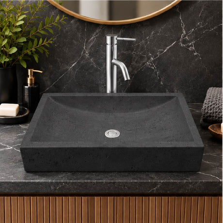 Zapen Rectangular Cast Concrete Vessel Sink - Black