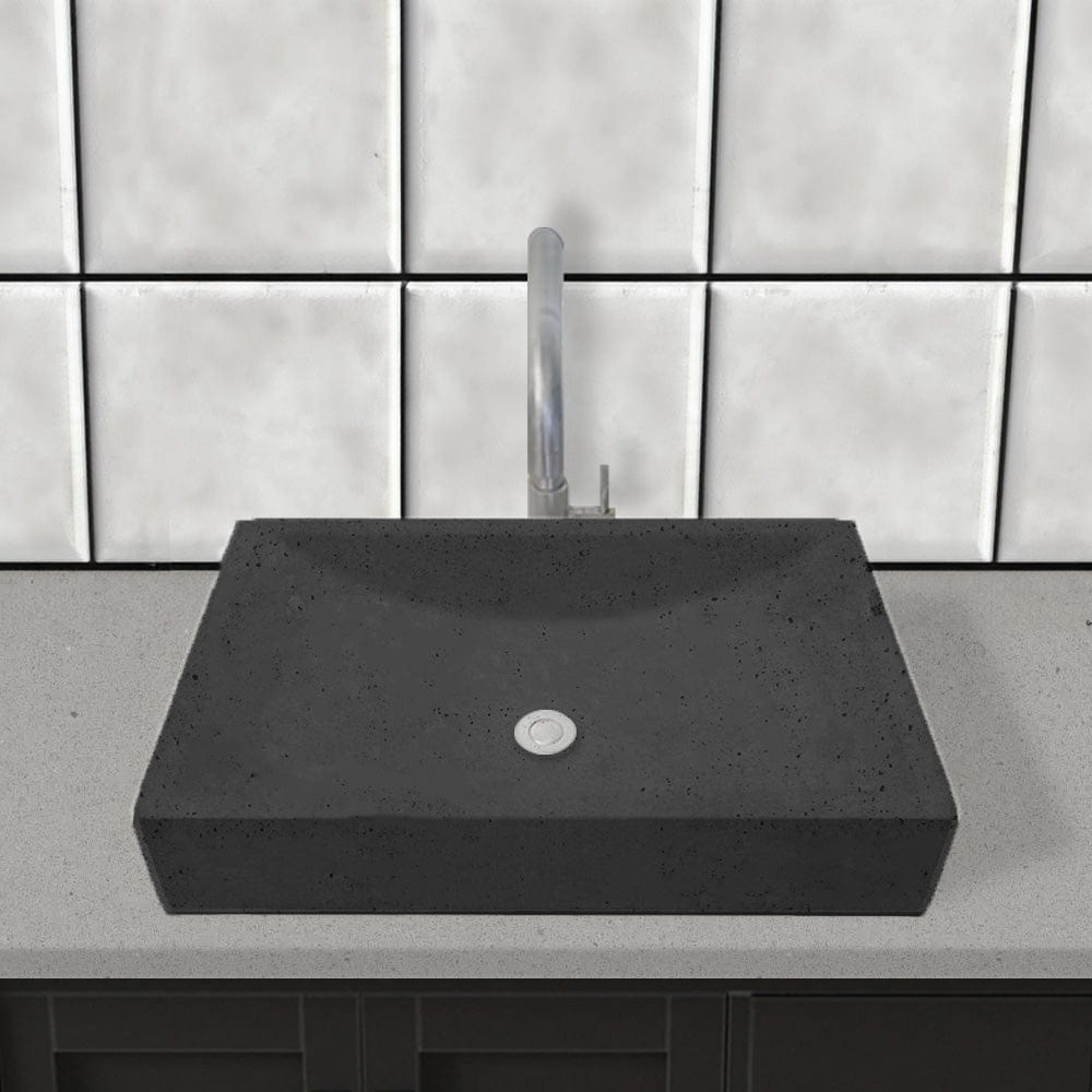 Zapen Rectangular Cast Concrete Vessel Sink - Black