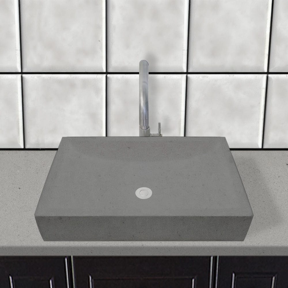 Zapen Rectangular Cast Concrete Vessel Sink - Dark Grey