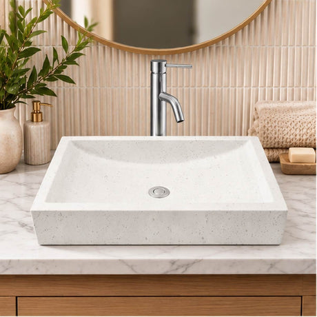 Zapen Rectangular Cast Concrete Vessel Sink - White