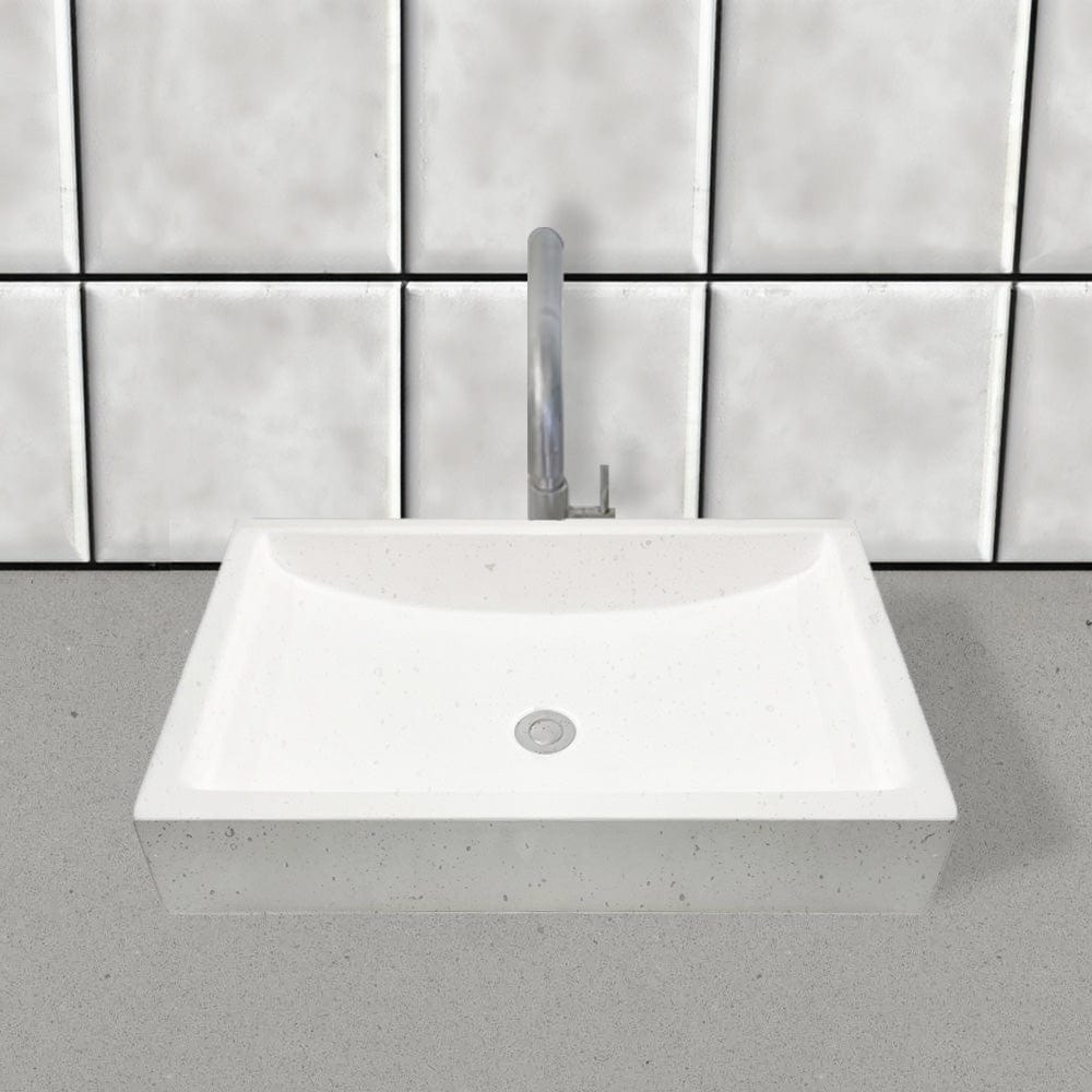 Zapen Rectangular Cast Concrete Vessel Sink - White