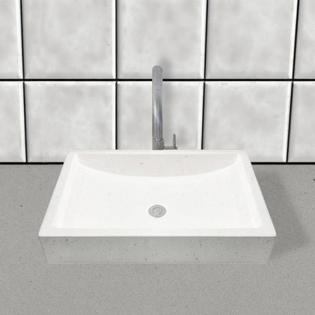 Zapen Rectangular Cast Concrete Vessel Sink - White