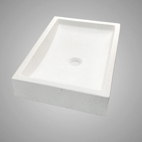 Zapen Rectangular Cast Concrete Vessel Sink - White