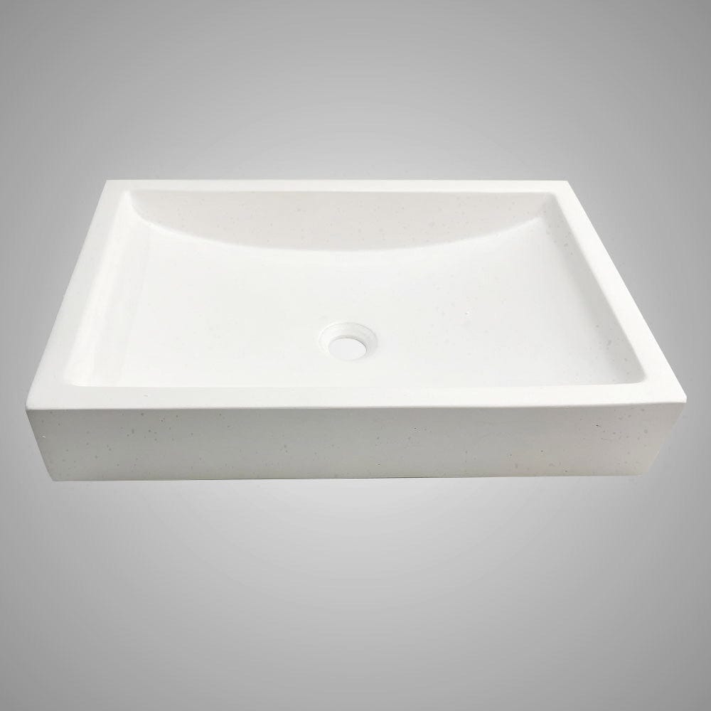 Zapen Rectangular Cast Concrete Vessel Sink - White