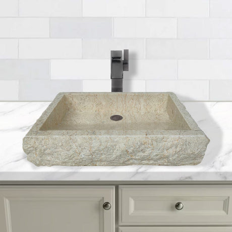 Zara Marble Vessel SInk with Chiseled Exterior - Cream