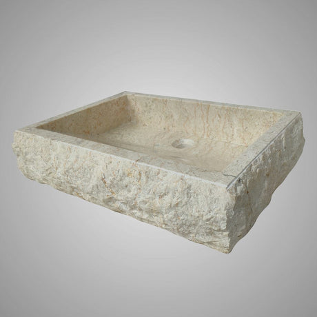 Zara Marble Vessel SInk with Chiseled Exterior - Cream