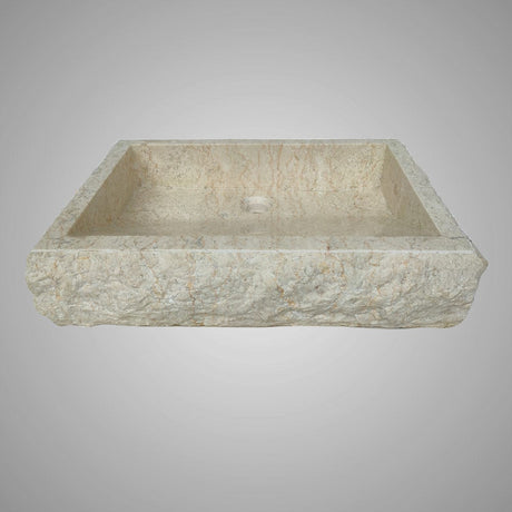 Zara Marble Vessel SInk with Chiseled Exterior - Cream
