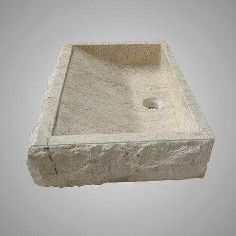 Zara Marble Vessel SInk with Chiseled Exterior - Cream