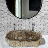 Zarnesta Petrified Wood Double-Bowl Vessel Sink - Polished Brown Interior