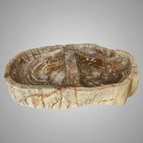 Zarnesta Petrified Wood Double-Bowl Vessel Sink - Polished Brown Interior